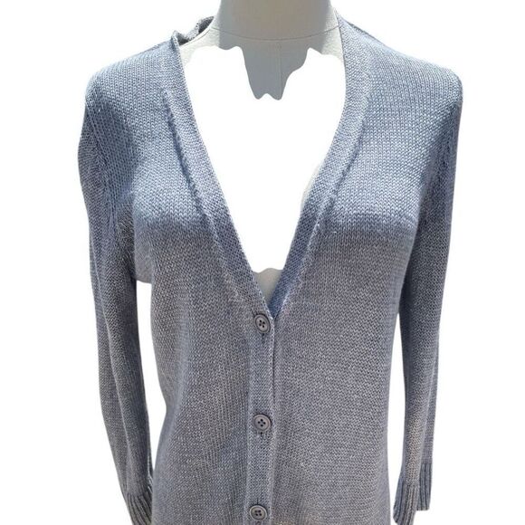 Talbot's Slate Blue Linen Sweater Size Medium Quiet Luxury Capsule Career - Picture 3 of 6